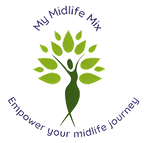 Green tree logo with empowering midlife message.