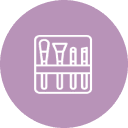 Icon of a makeup brush set in a purple circle.