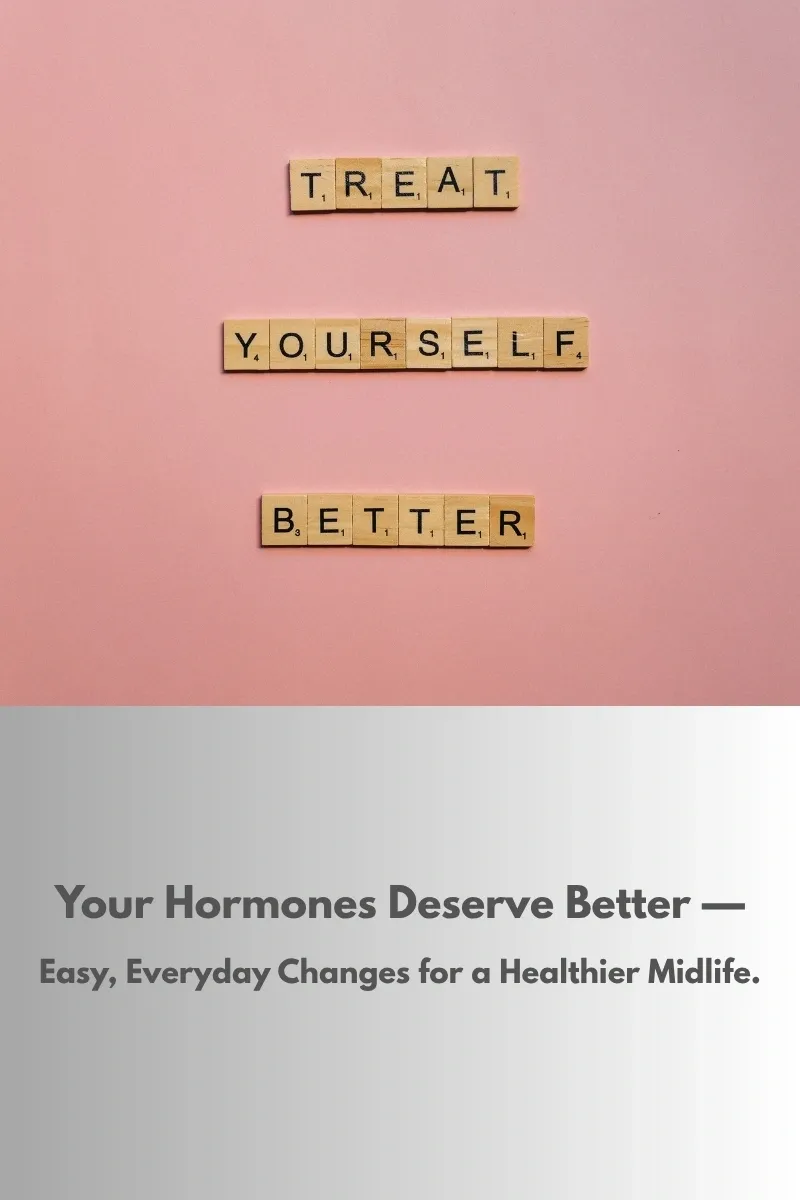 Motivational message about hormones and health on a pink background.
