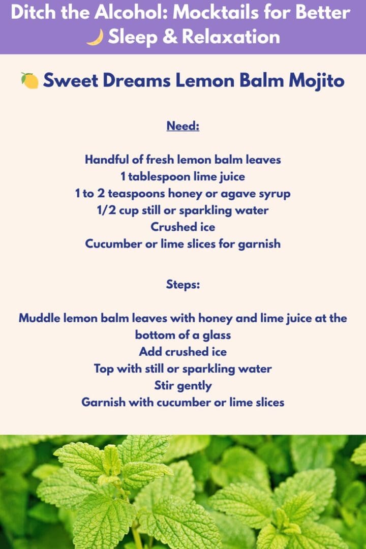 Alcohol-free sleep drink recipe with calming ingredients to help support relaxation, improve sleep quality, and create a healthy nighttime routine in midlife.