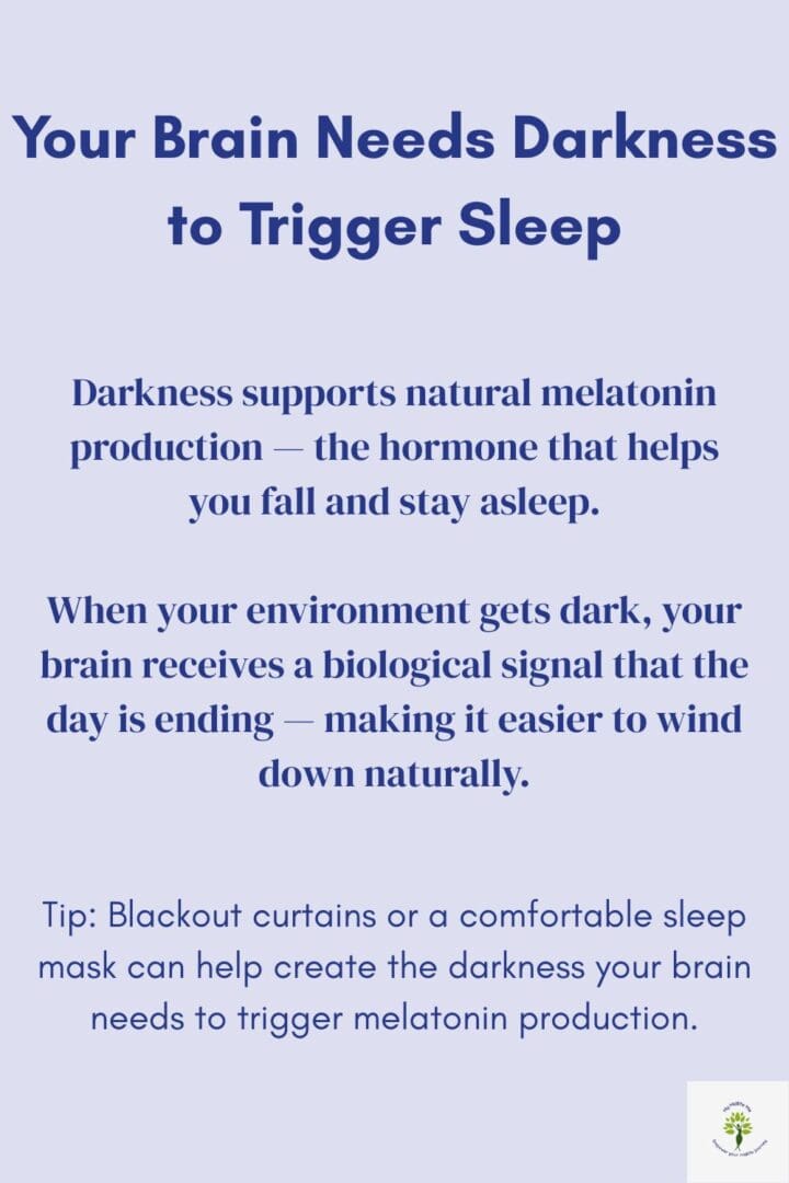 Explanation of how darkness helps with the sleep process.