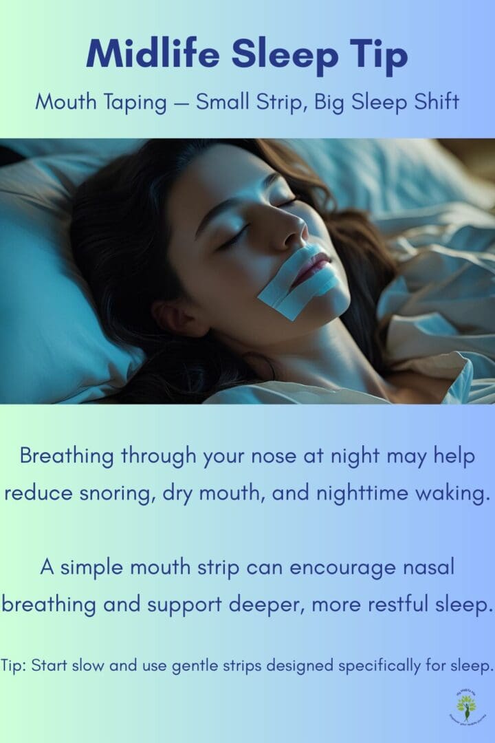Woman sleeping with mouth tape applied.