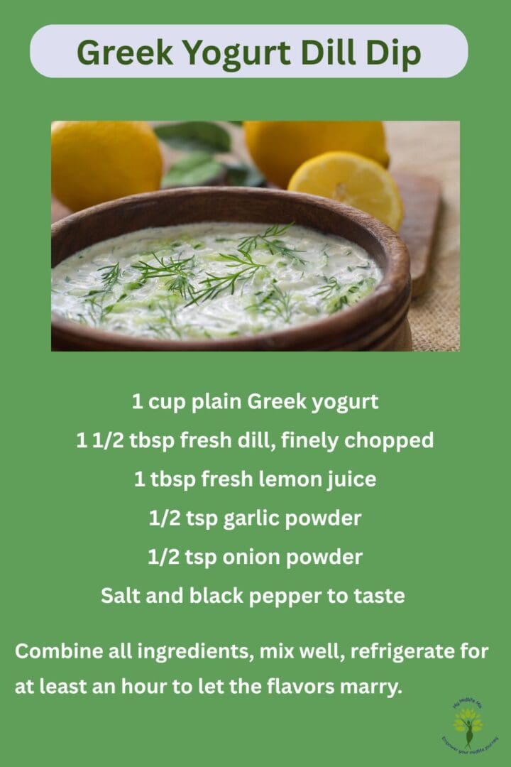 Hormone-friendly Greek yogurt dip with fresh herbs and simple ingredients for midlife wellness support.