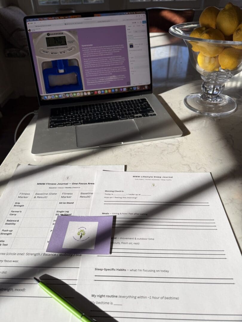 Laptop and papers on table with lemons.