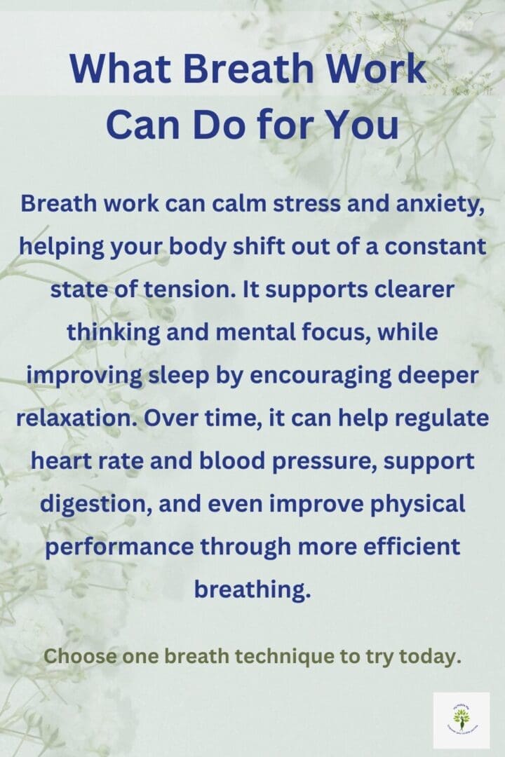 Discover the benefits of breath work for midlife women, including reduced stress, improved focus, better sleep, and support for overall health. Simple techniques you can start today.
