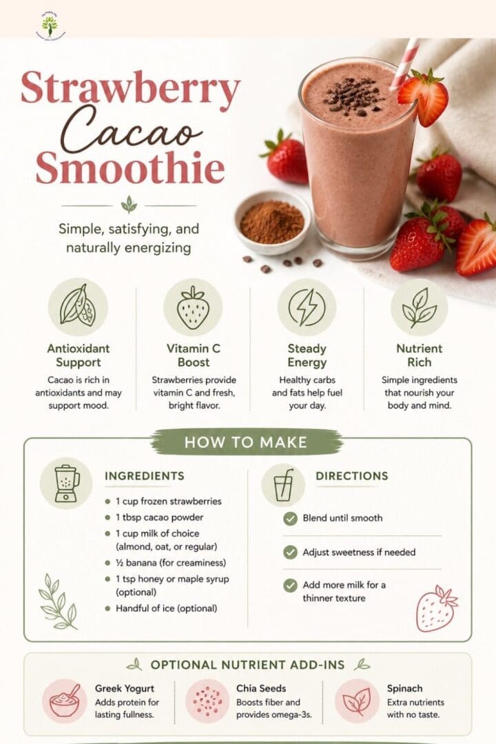 Recipe for a health forward, midlife friendly smoothie highlighting cacao.
