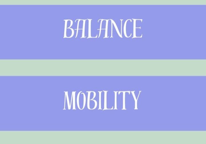 Midlife fitness markers graphic highlighting balance, mobility, strength, and stamina in a printable tracking format
