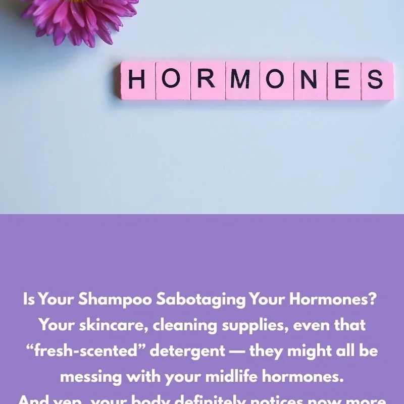 Scrabble tiles spell "HORMONES" with a purple flower on a blue background.